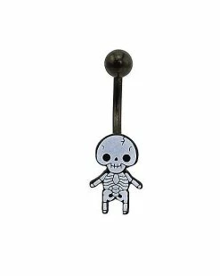 Promo 🎉 Black and White Skeleton Belly Ring - 14 Gauge ✔️