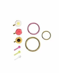 Best Sale π Multi-Pack CZ Flower Stud Nose Rings and Hoop Nose Rings 9 Pack - 20 Gauge π 5 Best Sale π Multi-Pack CZ Flower Stud Nose Rings and Hoop Nose Rings 9 Pack - 20 Gauge π -Playboy Shop 03803210 a