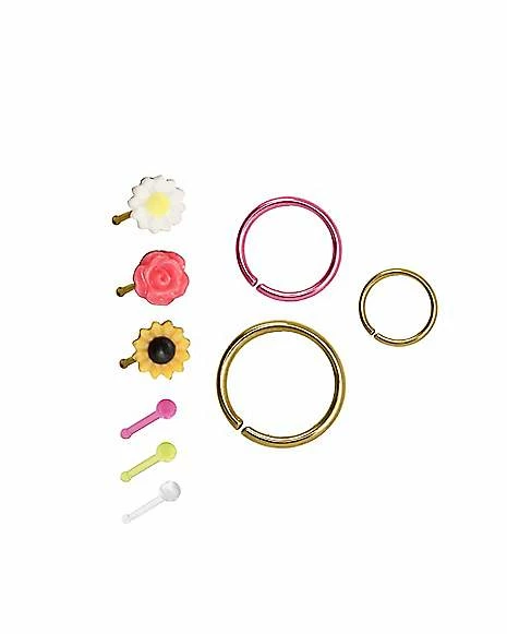 Best Sale π Multi-Pack CZ Flower Stud Nose Rings and Hoop Nose Rings 9 Pack - 20 Gauge π 4 Best Sale π Multi-Pack CZ Flower Stud Nose Rings and Hoop Nose Rings 9 Pack - 20 Gauge π - Image 2