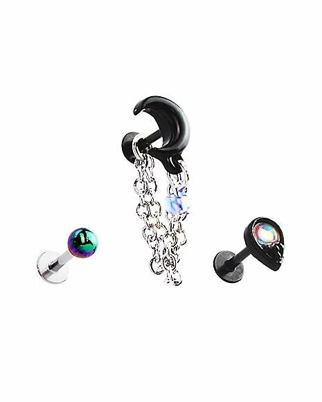 Budget π Multi-Pack CZ Moon Chain Dangle Cartilage Earrings 3 Pack - 18 Gauge π₯ 3 Budget π Multi-Pack CZ Moon Chain Dangle Cartilage Earrings 3 Pack - 18 Gauge π₯