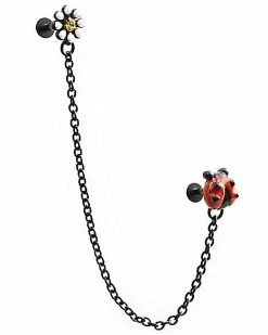 Discount 😉 Multi-Pack Ladybug and Flower Chain Cartilage Earring 2 Pack - 18 Gauge ✨ -Playboy Shop 03803905 c