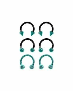 Deals ⌛ Multi-Pack Teal CZ Horseshoe Rings 3 Pair - 16 Gauge 😀 -Playboy Shop 03804309 a
