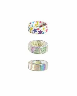 Deals 🥰 Multi-Pack Stars Iridescent and Confetti Rings 3 Pack ❤️