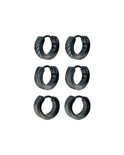 Deals 🔔 Multi-Pack Black and White Ombre Huggie Hoop Earrings 3 Pair - 18 Gauge 😉