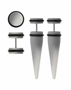 Coupon 😀 White and Grey Fake Tapers and Plugs 2 Pair - 18 Gauge 🎉