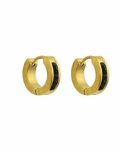 Best Sale 🔔 Black and Goldtone Huggie Hoop Earrings - 18 Gauge ✨