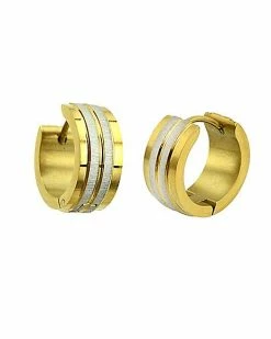 Budget 🤩 Goldtone and Silvertone Gem Double Stripe Huggie Hoop Earrings - 18 Gauge 🥰