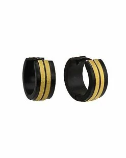 Top 10 💯 Black and Goldtone Double Stripe Huggie Hoop Earrings - 18 Gauge 😀