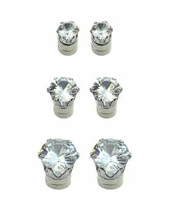 Top 10 😉 Multi-Pack Round CZ Magnetic Fake Stud Earrings - 3 Pair 🎁