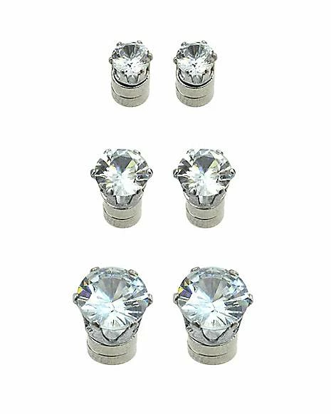 Top 10 π Multi-Pack Round CZ Magnetic Fake Stud Earrings - 3 Pair π 3 Top 10 π Multi-Pack Round CZ Magnetic Fake Stud Earrings - 3 Pair π
