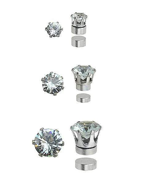 Top 10 π Multi-Pack Round CZ Magnetic Fake Stud Earrings - 3 Pair π 4 Top 10 π Multi-Pack Round CZ Magnetic Fake Stud Earrings - 3 Pair π - Image 2