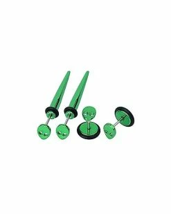 Discount 😍 Multi-Pack Metallic Green Alien Fake Tapers and Plugs 2 Pair - 18 Gauge 🥰