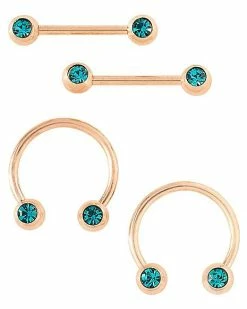 Brand new 🧨 Multi-Pack CZ Rose Goldtone Horseshoe Rings and Nipple Barbells 4 Pack - 14 Gauge 🎁