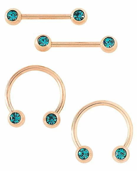 Brand new 𧨠Multi-Pack CZ Rose Goldtone Horseshoe Rings and Nipple Barbells 4 Pack - 14 Gauge π 3 Brand new 𧨠Multi-Pack CZ Rose Goldtone Horseshoe Rings and Nipple Barbells 4 Pack - 14 Gauge π