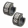 Outlet ⌛ Black and Silvertone Checkered Huggie Hoop Earrings - 18 Gauge 🌟 -Playboy Shop 03805926 a