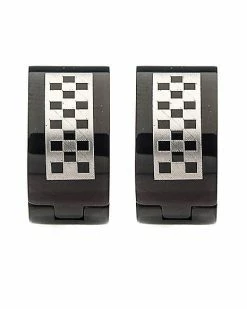 Outlet ⌛ Black and Silvertone Checkered Huggie Hoop Earrings - 18 Gauge 🌟 -Playboy Shop 03805926 b