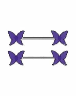 Best Pirce 🔔 Glow in the Dark Purple Butterfly Nipple Barbells - 14 Gauge 👏