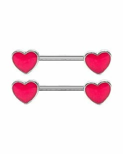 Flash Sale 💯 Glow in the Dark Pink Heart Nipple Barbells - 14 Gauge ✔️