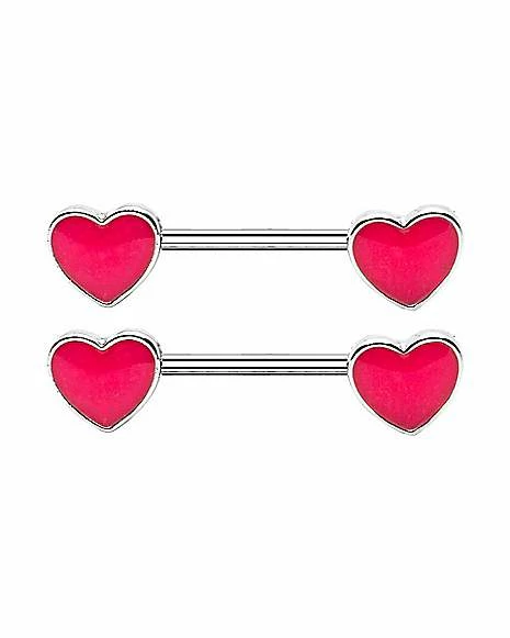 Flash Sale π― Glow in the Dark Pink Heart Nipple Barbells - 14 Gauge βοΈ 3 Flash Sale π― Glow in the Dark Pink Heart Nipple Barbells - 14 Gauge βοΈ