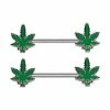 Best Sale ✨ Glow in the Dark Weed Leaf Nipple Barbells - 14 Gauge 💯 -Playboy Shop 03806056 a