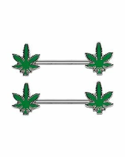 Best Sale ✨ Glow in the Dark Weed Leaf Nipple Barbells - 14 Gauge 💯