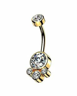 Budget 🎉 Round CZ Cluster Goldplated Belly Ring - 14 Gauge 🧨