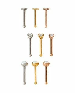Best Sale 🔥 Multi-Pack CZ Rosegold Silver and Gold Nose Pins 9 Pack - 20 Gauge 🎁 -Playboy Shop 03807062 b