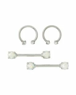 Cheapest ⭐ Multi-Pack Faux Opal Nipple Barbell Horseshoe Set 4 Pack - 14 -16 Gauge ⭐