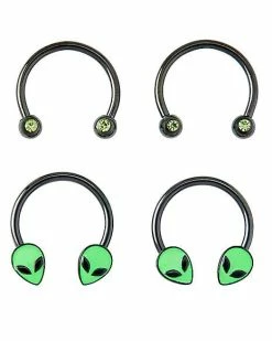 Promo 🎉 Multi-Pack Green CZ Alien Horseshoe Rings 2 Pair - 16 Gauge 🌟