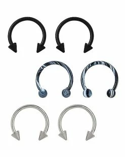 Wholesale 🎉 Multi-Pack Silver Black and Marble Horseshoe Rings 6 Pack - 16 Gauge 💯