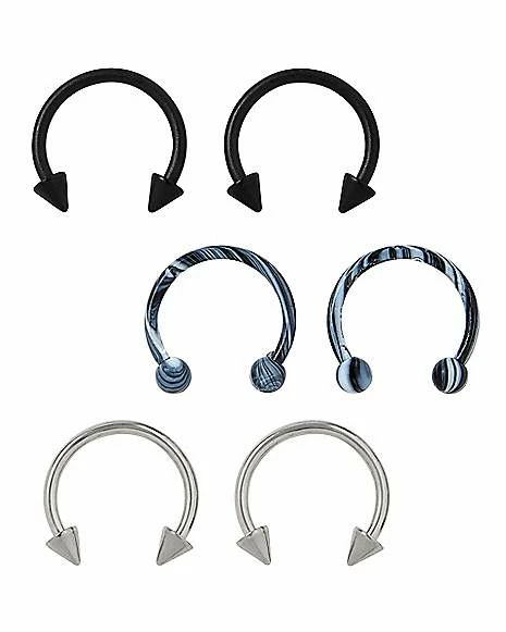 Wholesale ๐ Multi-Pack Silver Black and Marble Horseshoe Rings 6 Pack - 16 Gauge ๐ฏ 3 Wholesale ๐ Multi-Pack Silver Black and Marble Horseshoe Rings 6 Pack - 16 Gauge ๐ฏ