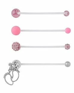 Best deal ✔️ Multi-Pack Pink CZ Footprint Pregnancy Belly Rings 4 Pack - 14 Gauge 🔥
