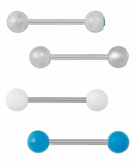 Coupon π₯° Multi-Pack Glow in the Dark Silvertone White and Blue Barbells 4 Pack - 14 Gauge β€οΈ 3 Coupon π₯° Multi-Pack Glow in the Dark Silvertone White and Blue Barbells 4 Pack - 14 Gauge β€οΈ