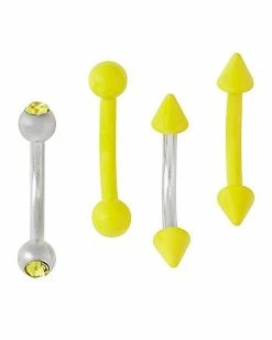 Hot Sale 👍 Multi-Pack Neon Yellow Spiked and Round Barbells 4 Pack - 16 Gauge ⌛