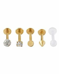 Hot Sale ❤️ Multi-Pack Goldplated CZ Labrets 5 Pack - 16 Gauge ✔️ -Playboy Shop 03808169 b