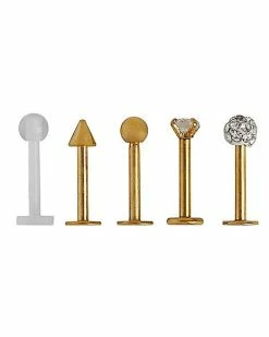 Hot Sale ❤️ Multi-Pack Goldplated CZ Labrets 5 Pack - 16 Gauge ✔️ -Playboy Shop 03808169 c