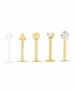 Hot Sale ❤️ Multi-Pack Goldplated CZ Labrets 5 Pack - 16 Gauge ✔️ -Playboy Shop 03808169 d
