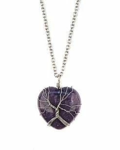 Promo 😀 Amethyst Cage Stone Heart Necklace ✨