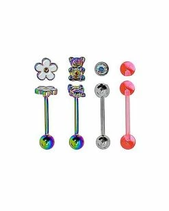 Best Sale 🧨 Multi-Pack CZ Flower Bear Barbells 4 Pack - 14 Gauge 👍