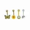 Wholesale 😉 Multi-Pack Butterfly and Sunflower Belly Rings 4 Pack - 14 Gauge ✔️ -Playboy Shop 03814530 a