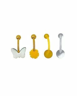 Wholesale 😉 Multi-Pack Butterfly and Sunflower Belly Rings 4 Pack - 14 Gauge ✔️ -Playboy Shop 03814530 b