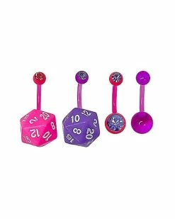 Flash Sale 🧨 Multi-Pack CZ Pink and Blue Dice Belly Rings 4 Pack - 14 Gauge ❤️