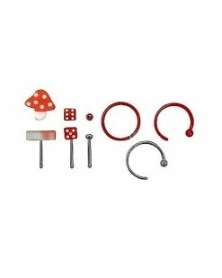 Buy 🌟 Multi-Pack Mushroom and Dice Nose Pins and Hoop Nose Rings 6 Pack - 20 Gauge 💯