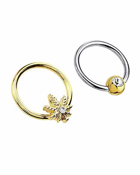 Wholesale π Multi-Pack CZ Weed Leaf Captive Rings 4 Pack - 16 Gauge β 4 Wholesale π Multi-Pack CZ Weed Leaf Captive Rings 4 Pack - 16 Gauge β - Image 2