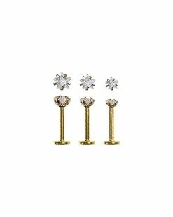 Wholesale 😉 Multi-Pack CZ Goldtone Labrets 3 Pack - 16 Gauge 😍