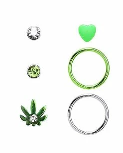 Discount ✔️ Multi-Pack CZ Leaf Nose Pins and Hoop Nose Rings 6 Pack - 20 Gauge 🔥 -Playboy Shop 03814704 a