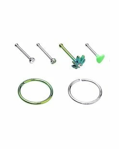 Discount ✔️ Multi-Pack CZ Leaf Nose Pins and Hoop Nose Rings 6 Pack - 20 Gauge 🔥 -Playboy Shop 03814704 b