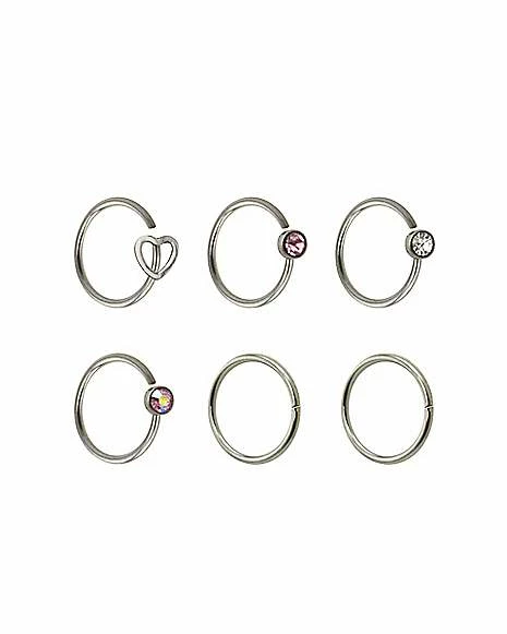 Cheapest β Multi-Pack Round CZ and Heart Hoop Nose Rings 6 Pack - 20 Gauge π 3 Cheapest β Multi-Pack Round CZ and Heart Hoop Nose Rings 6 Pack - 20 Gauge π