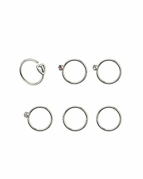 Cheapest β Multi-Pack Round CZ and Heart Hoop Nose Rings 6 Pack - 20 Gauge π 4 Cheapest β Multi-Pack Round CZ and Heart Hoop Nose Rings 6 Pack - 20 Gauge π - Image 2
