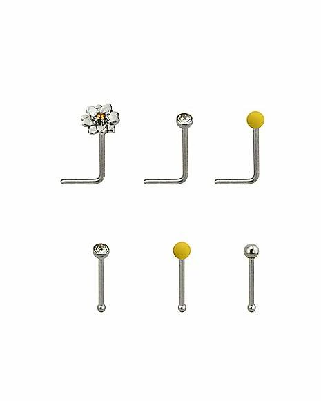 Flash Sale π Multi-Pack CZ Flower and Ball Nose Pins and L-Bend Nose Rings 6 Pack - 20 Gauge β 3 Flash Sale π Multi-Pack CZ Flower and Ball Nose Pins and L-Bend Nose Rings 6 Pack - 20 Gauge β